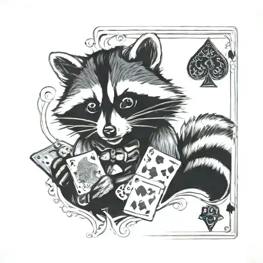 raccoon playing poker cards tattoo design idea
