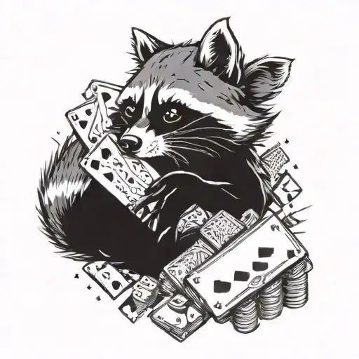 raccoon playing poker cards and chips spilling tattoo design idea