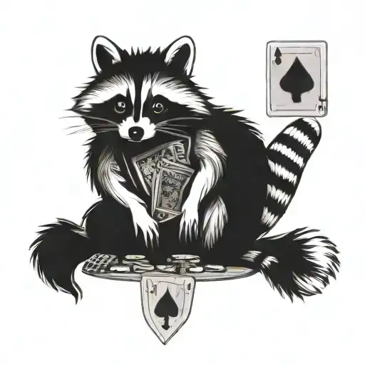 raccoon playing poker cards tattoo design idea