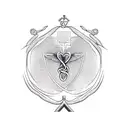 A sketch-style depiction of the medical symbol, the Caduceus, intertwined with biblical symbols like a dove and a crown tattoo design idea