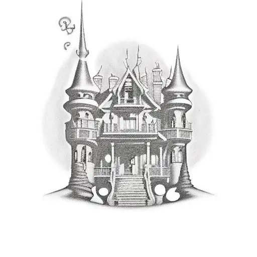 A haunted mansion inspired tattoo featuring Disney characters tattoo design idea