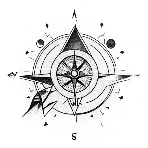 moon, mountains, compass, god tattoo design idea