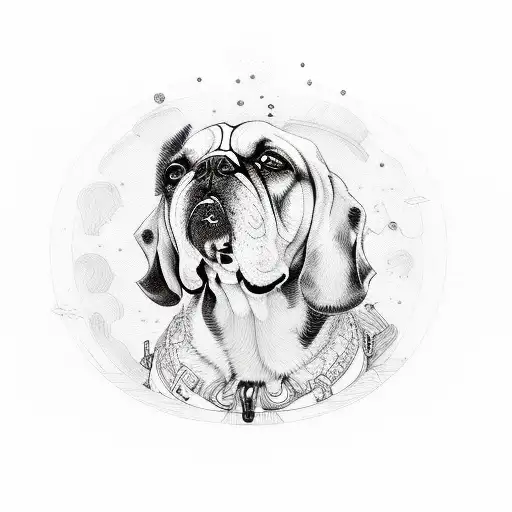 A dog with negitive space and a semicolon in the middle tattoo design idea