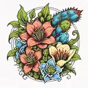 Venus fly trap, saguaro cactus, blue bonnet, Indian paintbrush flower, flame azalea flower tattoo design idea