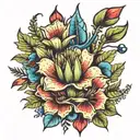 Venus fly trap, saguaro cactus, blue bonnet, Indian paintbrush flower, flame azalea flower tattoo design idea