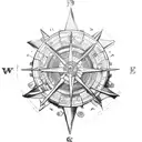 pirate ship with compass, skull, map of Britain, gold coin tattoo design idea