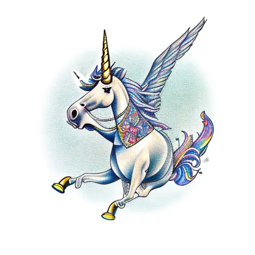 flying unicorn playing saxophone  tattoo design idea