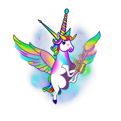 flying unicorn playing saxophone  tattoo design idea
