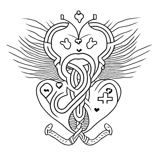 A minimalist tattoo of a veterinary caduceus symbol with a heart and a paw tattoo design idea