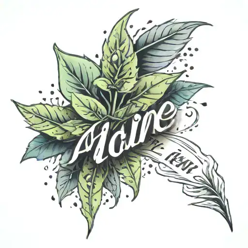 name written on sage leaves raining tattoo design idea