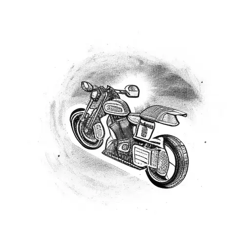 A blackwork tattoo of a TV displaying a movie scene with a motorcycle chase tattoo design idea