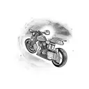 A blackwork tattoo of a TV displaying a movie scene with a motorcycle chase tattoo design idea