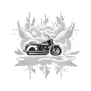 A blackwork tattoo of a TV displaying a movie scene with a motorcycle chase tattoo design idea