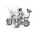 A blackwork tattoo of a TV displaying a movie scene with a motorcycle chase tattoo design idea