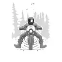 A blackwork tattoo of a TV displaying a movie scene with a motorcycle chase tattoo design idea