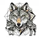 geometric wolf with two cubs tattoo design idea