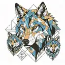 geometric wolf with two cubs tattoo design idea