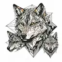geometric wolf with two cubs tattoo design idea
