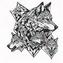 geometric wolf with two cubs tattoo design idea