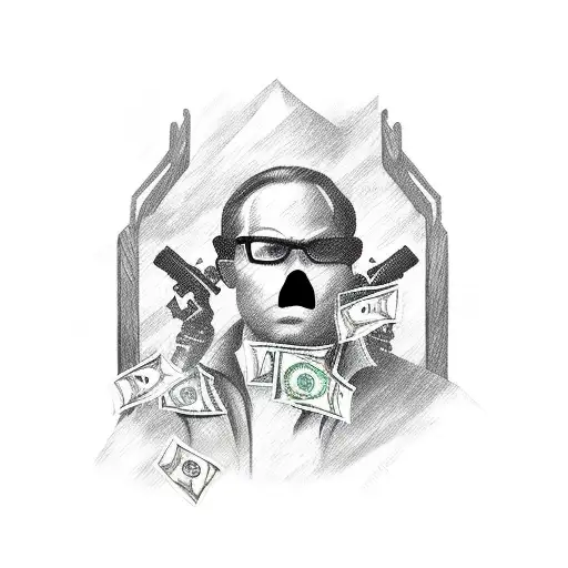 ski mask with guns and sack of dollars tattoo design idea