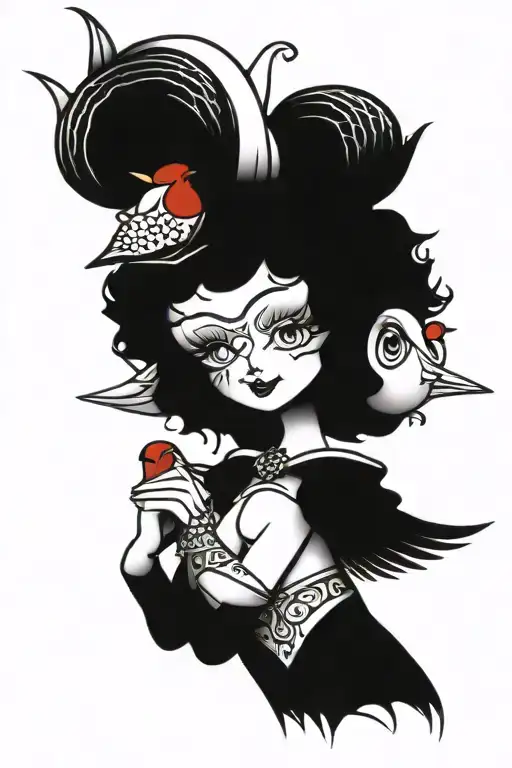 Betty boop with a cardinal bird tattoo design idea