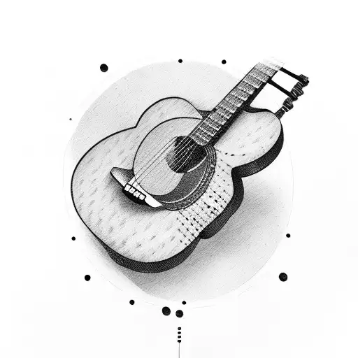 acoustic guitar with two bees tattoo design idea