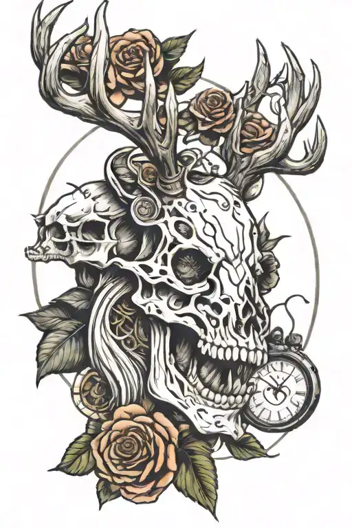 stag through time and a skull idea tattoo design idea