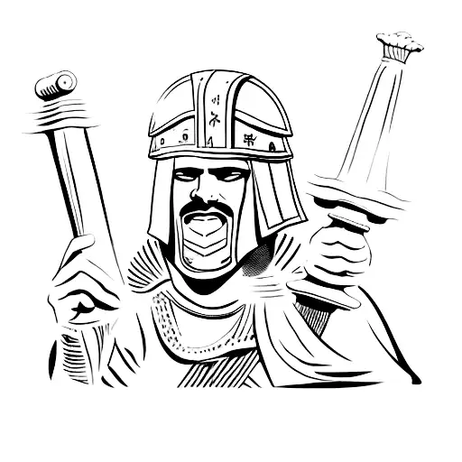 A Roman soldier throwing a pair of dice with 'Alea iacta est' written on his helmet tattoo design idea