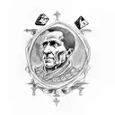 Julius Caesar throwing a pair of dice with 'Alea iacta est' written tattoo design idea