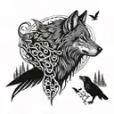 wolf and crows  tattoo design idea