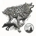 wolf and crows  tattoo design idea