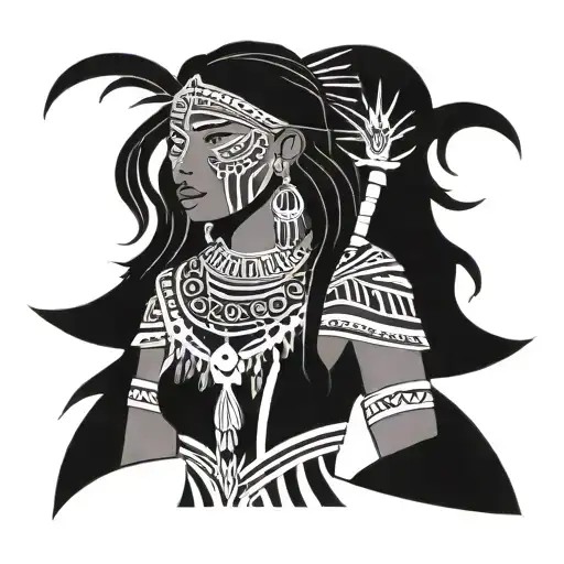 Pocahontas warrior dressed as a tribal doctor. tattoo design idea