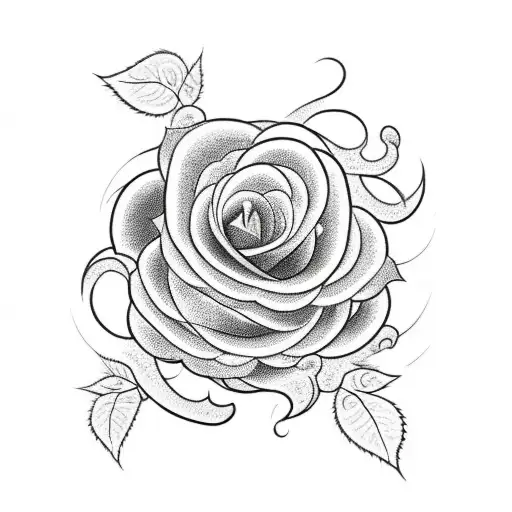 A blackwork design of a rose vine spelling out the name Monica, symbolizing growth and love tattoo design idea