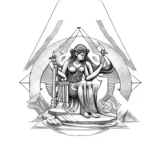 Design a tattoo that combines symbols of knowledge and learning with elements of Greek mythology, such as Athena or the Oracle of Delphi, set against a mountainous landscape tattoo design idea