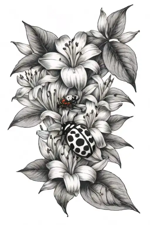 lilys and ladybird resting on a single tattoo design idea