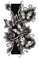 vines wrapping around flowers with ladybirds and butterflys tattoo design idea