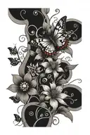 vines wrapping around flowers with ladybirds and butterflys tattoo design idea