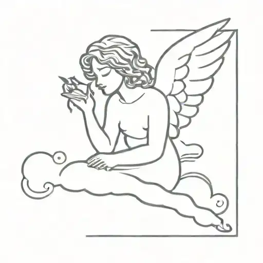 angel with wings on a cloud mini tattoo tattoo design idea