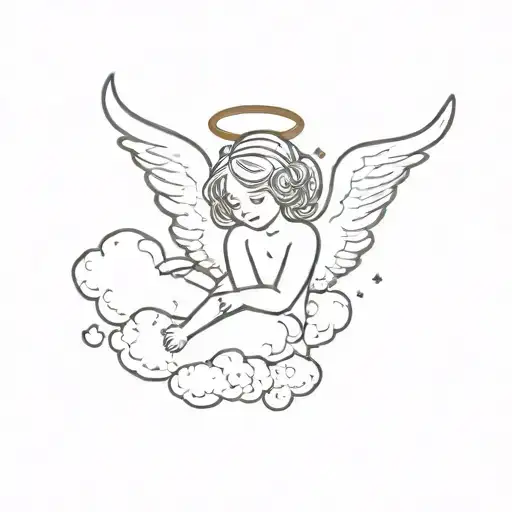 cute angel with wings on a cloud mini tatoo tattoo design idea