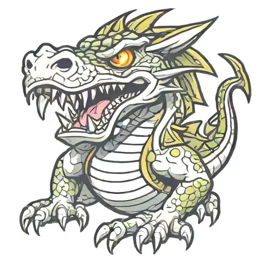 angry flaming dragon in cartoon style tattoo design idea
