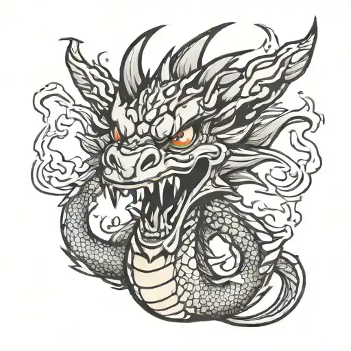 angry flaming dragon in cartoon style tattoo design idea