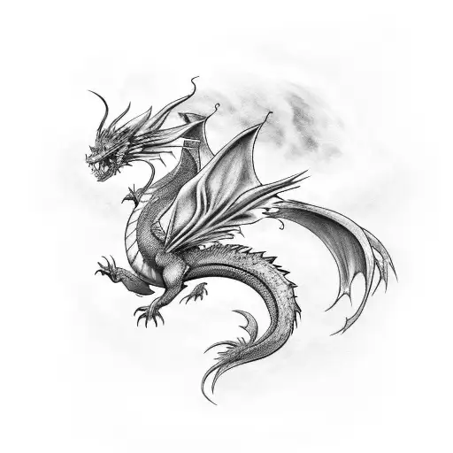 A black-grey tattoo of a mythical creature from an anime, such as a dragon or phoenix tattoo design idea