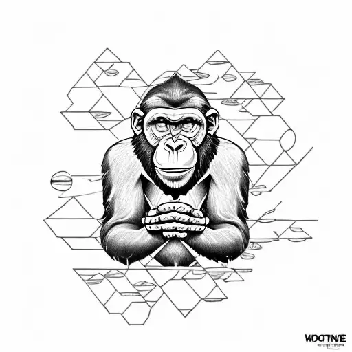 A stoned ape sitting on a DNA strand, contemplating the mysteries of the universe tattoo design idea