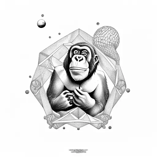 A stoned ape sitting on a DNA strand, contemplating the mysteries of the universe tattoo design idea
