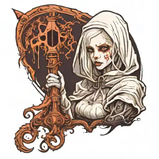 albino girl in grim reaper outfit  tattoo design idea