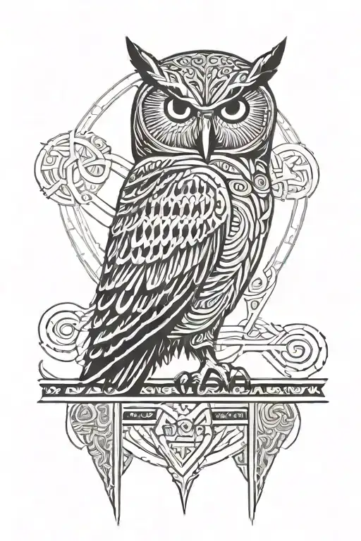 owl greek pillar nordic runes tattoo design idea