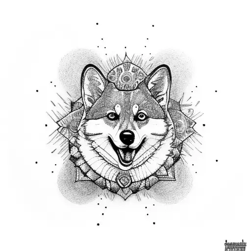 corgies mandalas whit out color tattoo design idea