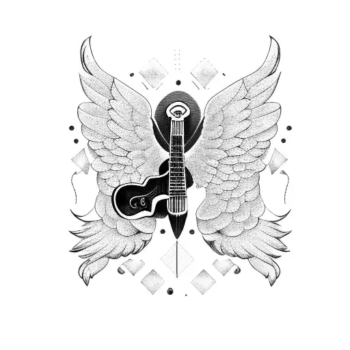 Guitar with wings tattoo design idea