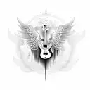 Guitar with wings tattoo design idea