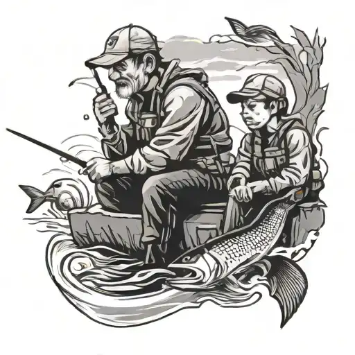 dad and son fishing   tattoo design idea